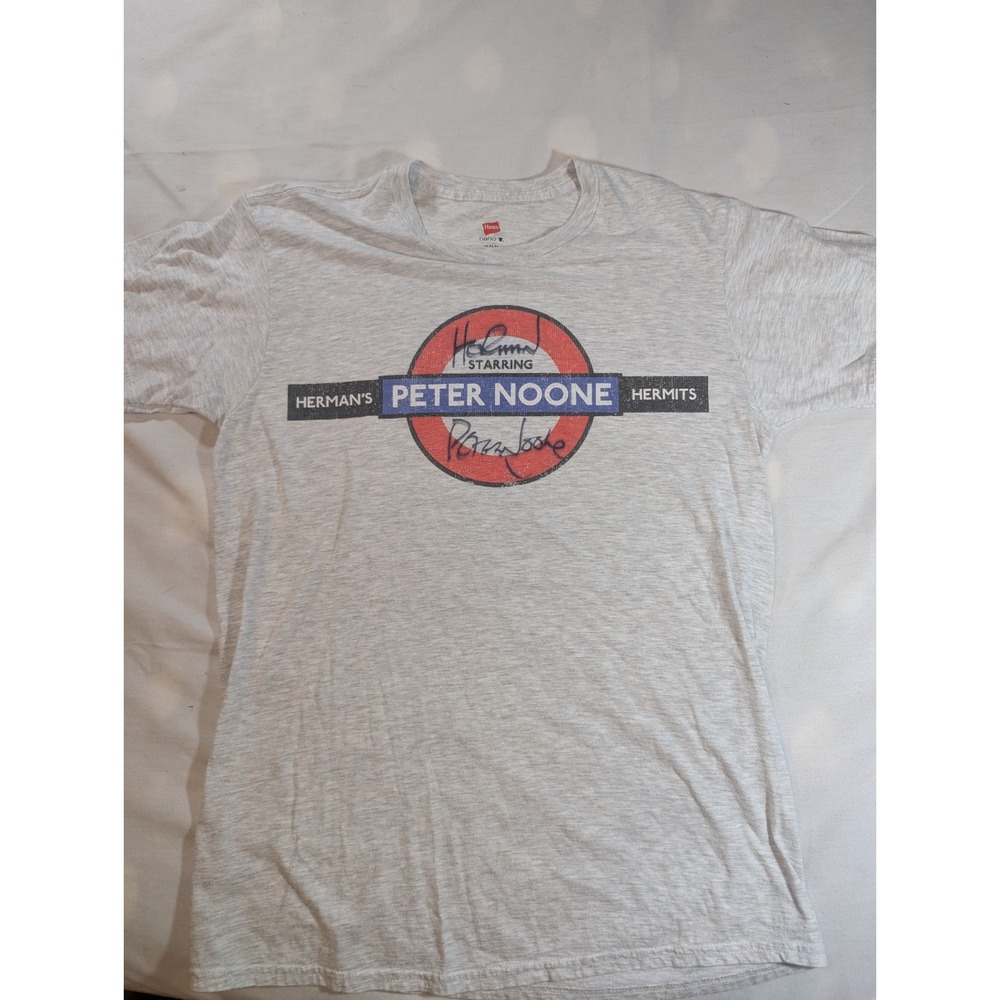 Herman's Hermits Shirt Medium Gray Signed By Peter Noone Autograph British Rock